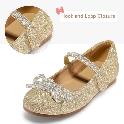 K KomForme Girl's Bow Mary Jane Dress Shoes Ballet Princess Flats With Rhinestone Strap For Party Wedding School Toddler/Little Kid/Big Kid
