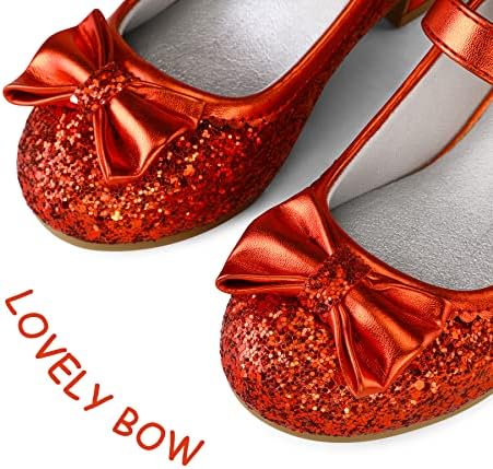 K KomForme Girl's Dress Shoes Mary Jane Glitter 1.5 In Low Heel Wedding Party Princess Shoes For Toddler/Little/Big Kids