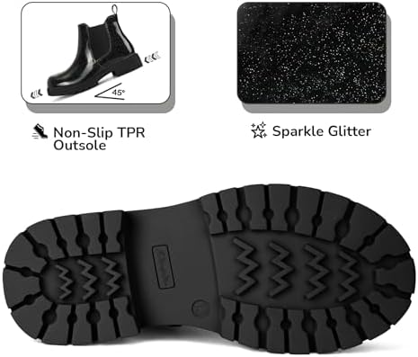 K KomForme Girls Glitter Ankle Boots Side Zipper Chelsea Booties Lug Sole (Toddler/Little Kids/Big Kids)