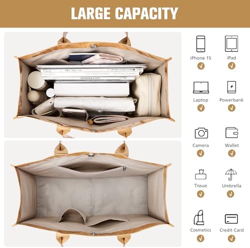 KALIDI PVC Tote Bag Women’s Kraft Paper Work Handbags Purses With Top Handle