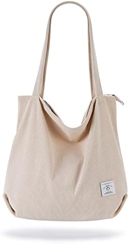 KALIDI Women Corduroy Tote Bag Zipper Casual Tote's Handbag Big Capacity Shoulder Bag with Pockets