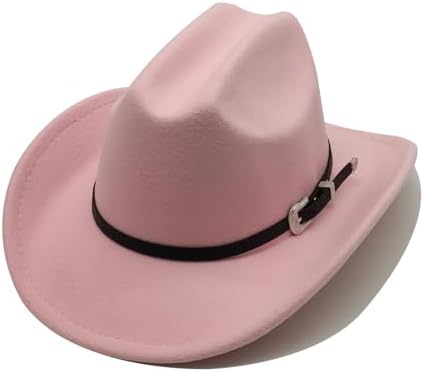 Kids Cowboy Hat for Girls Boys Western Cowgirl Hat with Buckle Belt Unisex Wide Brim Fedora Hat Dress Up Costume