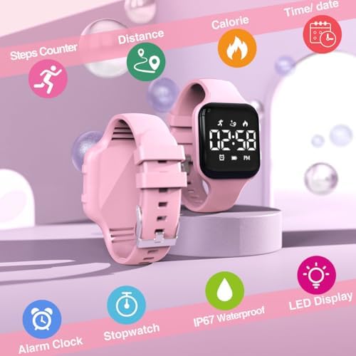 Kids LED Digital Watch With Pedometer Step Counter Waterproof Sport Wristwatch Calendar Alarm Clock For Children Boys Girls Teens