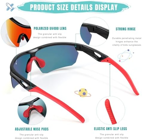 Kids Sunglasses Youth Baseball Sun Glasses Polarized Sports TR90 Lightweight UV400 Cycling Shades Frame Boys Girls