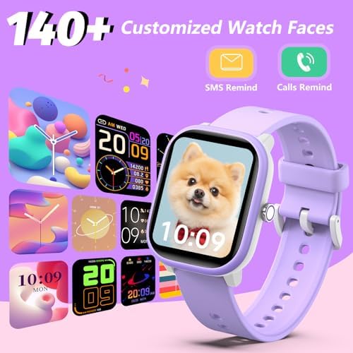Kids Wach For Girls Boys 6-15 Year Old - Smart Watch For Kids 1.8" Fitness Tracker No Phone Needed Pedometer Sleep Monitor Heart Rate Waterproof Puzzle Game For Girls Boys Teens Birthday Gift (Purple)