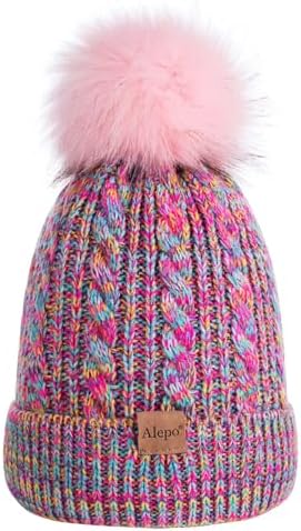 Kids Winter Beanie Hat Children's Warm Fleece Lined Knit Thick Ski Cap with Pom Pom for Boys Girls