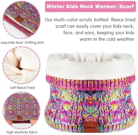 Kids Winter Hat Gloves Scarf Set Girls Toddler Children Hats Beanie With Pom Knit Neck Warmer Gaiter Mittens Fleece Lined Set