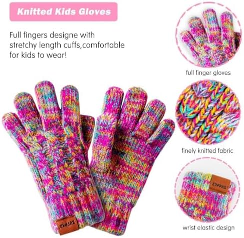 Kids Winter Hat Gloves Scarf Set Girls Toddler Children Hats Beanie With Pom Knit Neck Warmer Gaiter Mittens Fleece Lined Set