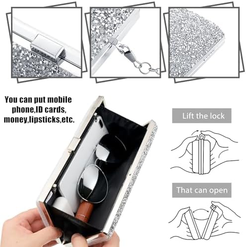 Kigeli 4 Pieces Women Rhinestone Evening Clutch Bag Bling Earring Necklace Bracelet For Wedding Formal