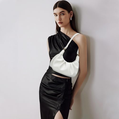 KKXIU Shoulder Bag Crescent Handbag Ruched Purse Underarm Bag Mini Hobo For Women Detachable Gold Chain Crossbody Bag