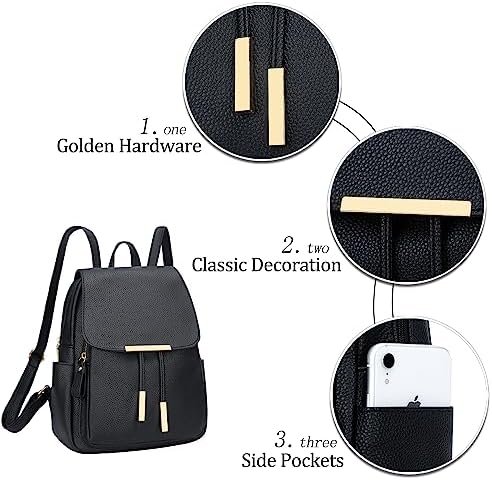 KKXIU Trendy Leather Backpack Purse For Women And Ladies Shoulder Travel Daypacks Bags (A-Black)