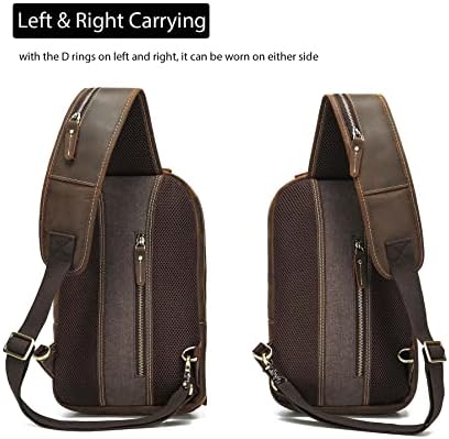 LANNSYNE Full Grain Leather Sling Bag For Men Crossbody Chest Daypack Fits 10.5" IPad