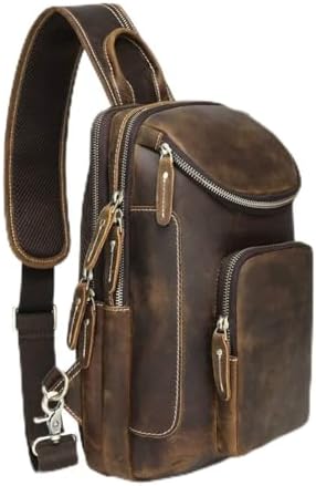 LANNSYNE Vintage Full Grain Leather Sling Bag Crossbody Chest Daypack