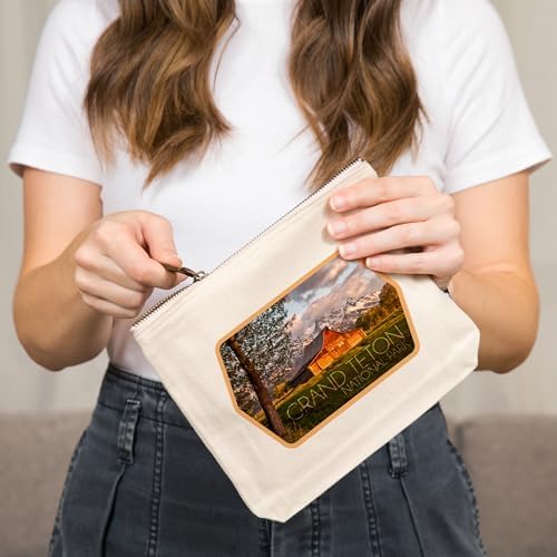 Lantern Press Grand Teton National Park Wyoming Barn And Tree 100% Cotton Zipper Pouch Travel Accessory Go Bag