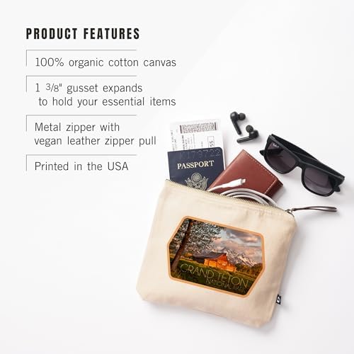 Lantern Press Grand Teton National Park Wyoming Barn And Tree 100% Cotton Zipper Pouch Travel Accessory Go Bag