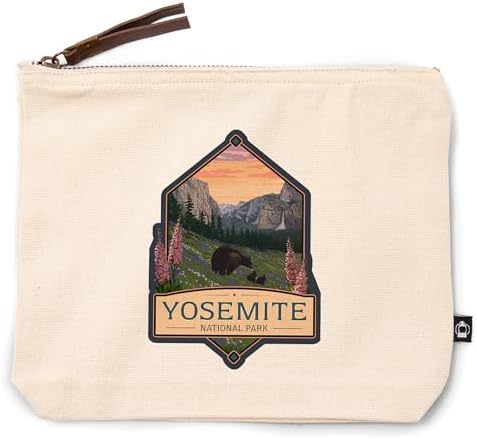 Lantern Press Yosemite National Park California Bears and Spring Flowers 100% Cotton Zipper Pouch Travel Accessory Go Bag