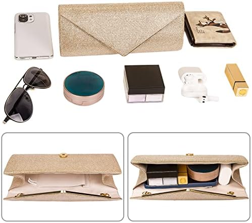 Larcenciel Clutch Purses For Women Sparkling Envelope Evening Bag With Detachable Chain