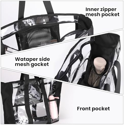 Large Clear Bag Tote For Work Concerts Stadium Approved Heavy Duty Transparent See Through Purse With Mesh Pockets