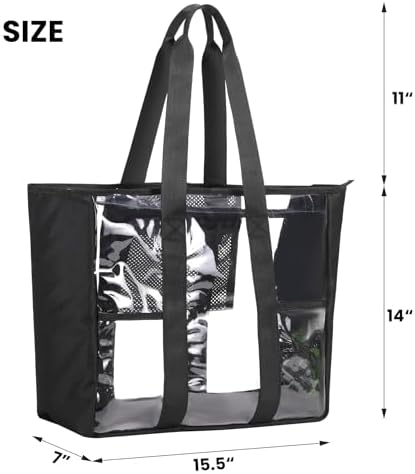 Large Clear Bag Tote For Work Concerts Stadium Approved Heavy Duty Transparent See Through Purse With Mesh Pockets