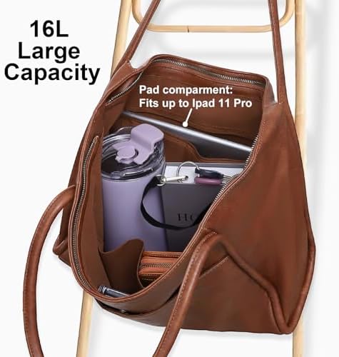 Large Tote Bag For Women Work With Zipper 16L Vegan Leather Ladies Travel Purses And Handbags
