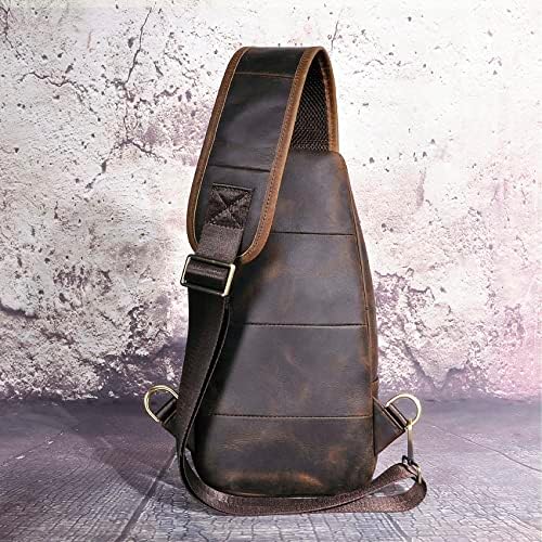 Le'aokuu Men Fashion Casual Tea Designer Travel Hiking Crossbody Chest Sling Bag Rig One Shoulder Strap Bag Men Leather 8015