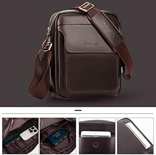 Leathario Crossbody Bag For Men Vegan Leather Shoulder Messenger Purse Sling Satchel Bag For Work Business Travel