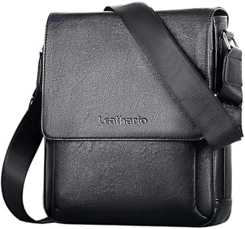 Leathario Men's Crossbody Bag Vegan Leather Shoulder Purse Side Sling Satchel Small Messenger for Travel Work Daily