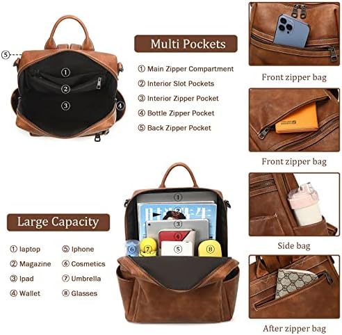 Leather Backpack Purse For Women Designer Ladies Shoulder Bag Fashion Faux Work Travel Handbags