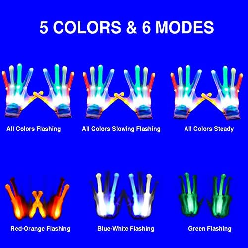 LED Finger Gloves - Light Up Gloves With 5 Color/6 Mode For Teen & Adult Gifts - Perfect For Halloween & Christmas Party (1 Pair/L)