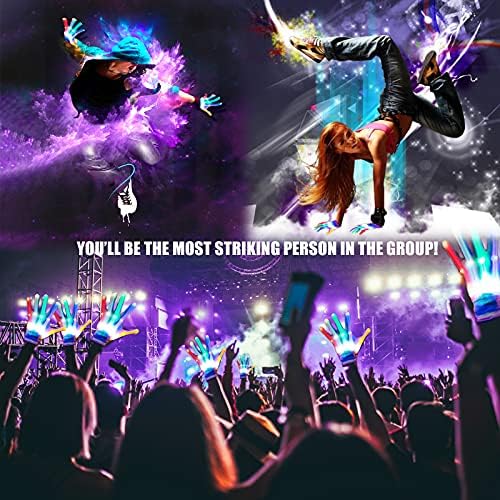 LED Finger Gloves - Light Up Gloves With 5 Color/6 Mode For Teen & Adult Gifts - Perfect For Halloween & Christmas Party (1 Pair/L)
