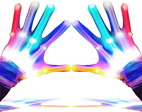 LED Finger Gloves - Light Up Gloves with 5 Color/6 Mode for Teen & Adult Gifts - Perfect for Halloween & Christmas Party (1 Pair/L)
