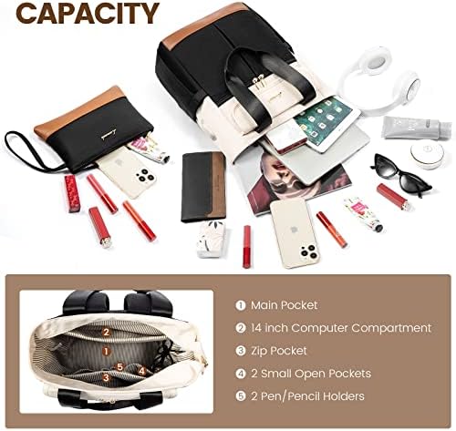 LOVEVOOK Backpack Purse For Women Convertible Mini Backpacks Tote For Teen Girls Small College Bookbag For Work School Travel 2pcs Set Black-Cream