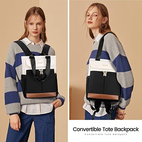 LOVEVOOK Backpack Purse For Women Convertible Mini Backpacks Tote For Teen Girls Small College Bookbag For Work School Travel 2pcs Set Black-Cream