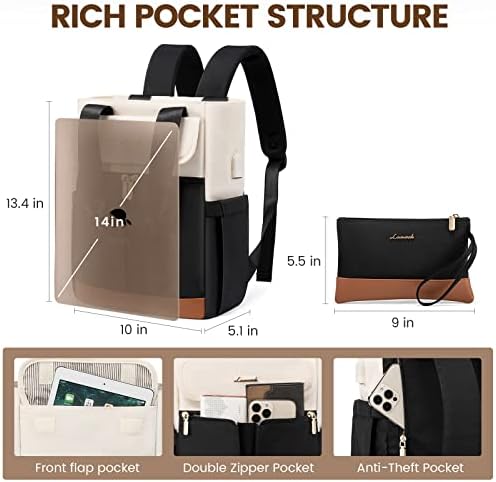 LOVEVOOK Backpack Purse For Women Convertible Mini Backpacks Tote For Teen Girls Small College Bookbag For Work School Travel 2pcs Set Black-Cream