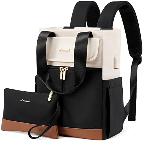 LOVEVOOK Backpack Purse for Women Convertible Mini Backpacks Tote for Teen Girls Small College Bookbag for Work School Travel 2pcs set Black-Cream