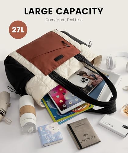 LOVEVOOK Tote Bag For Women Puffer Bag And Work Bags With Zipper For Travel Daily School Quilted Nurse Shoulder 2pcs