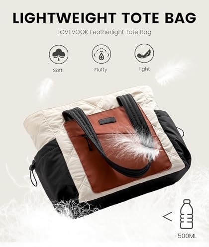 LOVEVOOK Tote Bag For Women Puffer Bag And Work Bags With Zipper For Travel Daily School Quilted Nurse Shoulder 2pcs