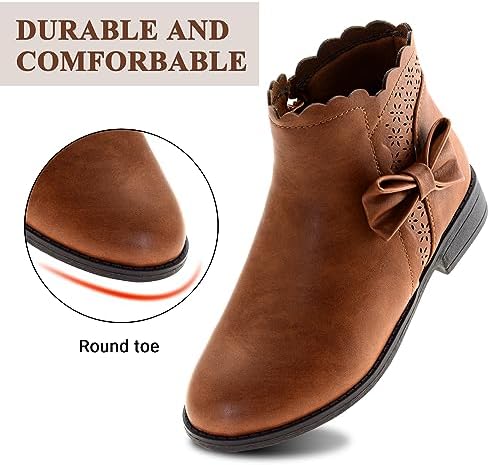 LseLom Girls Ankle Boots Kids Ankle Booties Bow Side Zipper Low Heel Outdoor Warm Shoes For Little Kids/Big Kids