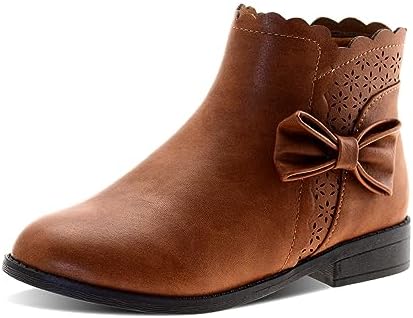 LseLom Girls Ankle Boots Kids Ankle Booties Bow Side Zipper Low Heel Outdoor Warm Shoes for Little Kids/Big Kids