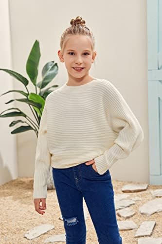 Mafulus Girl's Oversized Crewneck Fall Sweaters Kids Batwing Long Sleeve Slouchy Chunky Cute Pullover Jumper Shirts 5-14T