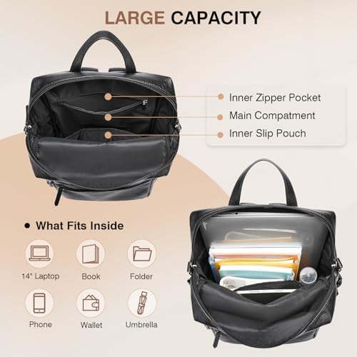 Marvolia PU Leather Backpack Purse For Women Large Fashion Designer Travel Backpack Ladies Shoulder Bag - Black