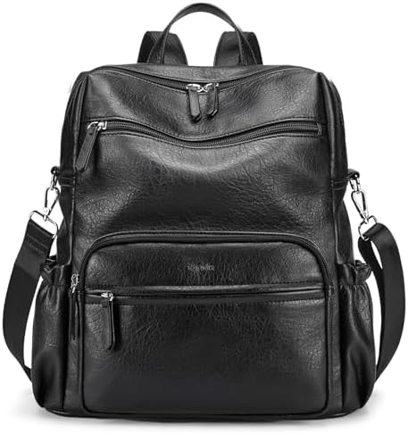 Marvolia PU Leather Backpack Purse for Women Large Fashion Designer Travel Backpack Ladies Shoulder Bag - Black