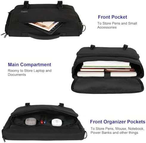 MATEIN Messenger Bag For Men Briefcases Lightweight Men's Laptop Bag 15.6 Inch Water Resistant Crossbody School Satchel Bags Computer Work Office Bag With Shoulder Strap Black