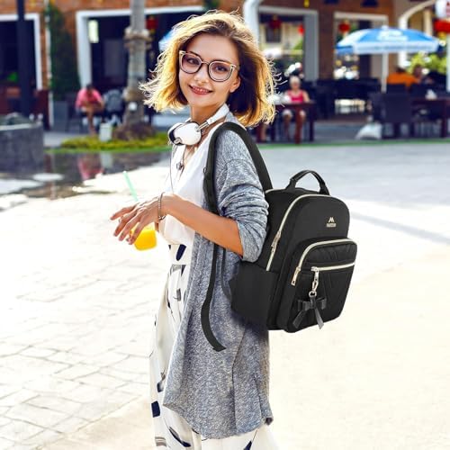 MATEIN Mini Backpack For Women Waterproof Stylish Daypack Purse Shoulder Bag With USB Charging Port Lightweight Small Casual Daily Travel Backpack Lady Girls Gifts For Work School 2pcs Sets Black