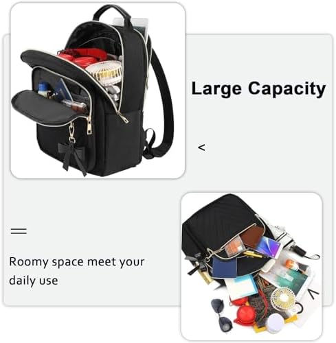 MATEIN Mini Backpack For Women Waterproof Stylish Daypack Purse Shoulder Bag With USB Charging Port Lightweight Small Casual Daily Travel Backpack Lady Girls Gifts For Work School 2pcs Sets Black