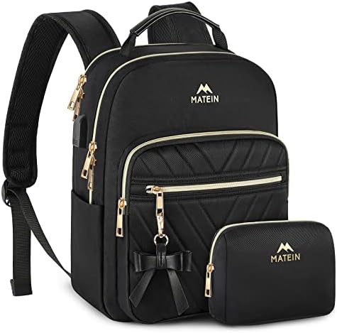 MATEIN Mini Backpack for Women Waterproof Stylish Daypack Purse Shoulder Bag with USB Charging Port Lightweight Small Casual Daily Travel Backpack Lady Girls Gifts for Work School 2pcs Sets Black