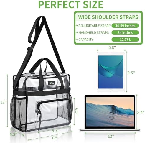 MAY TREE Clear Bag For Stadium Events 12×6×12 Clear Tote Lunch Bag With Reinforced Strap For Work Concert And Sports Black