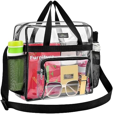 MAY TREE Clear Bag for Stadium Events 12×6×12 Clear Tote Lunch Bag with Reinforced Strap for Work Concert and Sports Black