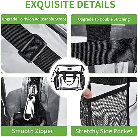 MAY TREE Clear Bag For Stadium Events 12×6×12 Clear Tote Lunch Bag With Reinforced Strap For Work Concert And Sports Black