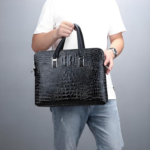 Men's Handbag Leather Business Bag Casual Leather Bag Crocodile Pattern Handmade Pocket